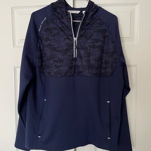 Peter Millar 1/4 Zip Golf Hoodie, Navy Camo, Large